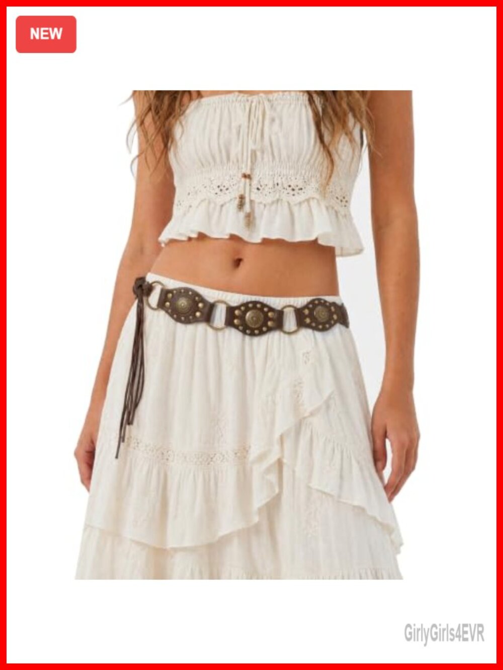 Boho Western Concho Faux Leather Tie Waist Belt with Tassels